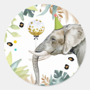 Elephant Safari Party Animal Birthday Favor Decor Runt Klistermärke