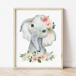 Elephant, Safari, Rosa Flowers, Girl Nursery Fototryck