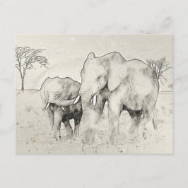 Elephant Safari Sketch-vykort Vykort