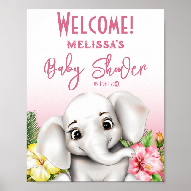 Elephant Safari Tropical Jungle Baby Shower Poster (Framsidan)