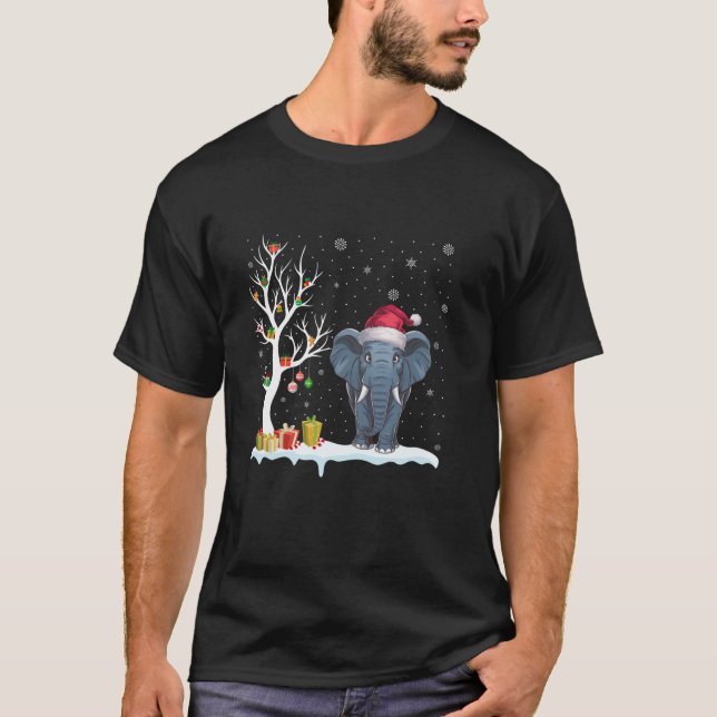 Elephant Santa Hat Festive Träd Light jul Pa T Shirt (Framsida)