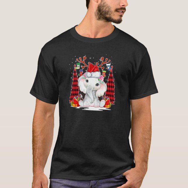 Elephant Santa Hat Reindeer Träd Red Play Christm T Shirt (Framsida)