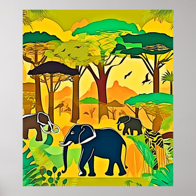 Elephant Savanna Jungle Art Poster (Framsidan)