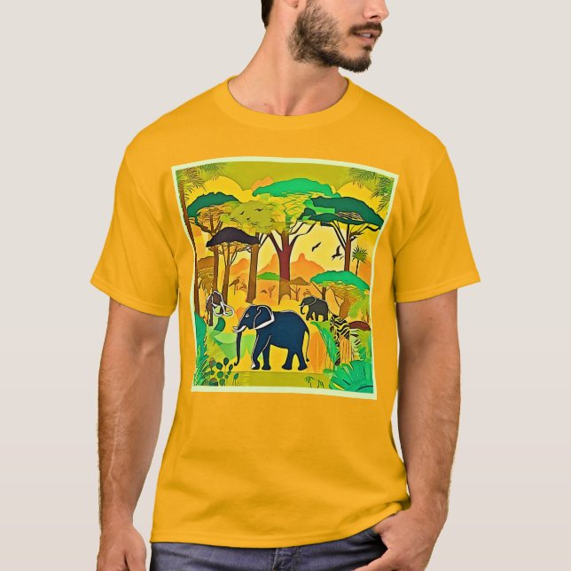 Elephant Savanna Jungle Art T Shirt (Framsida)