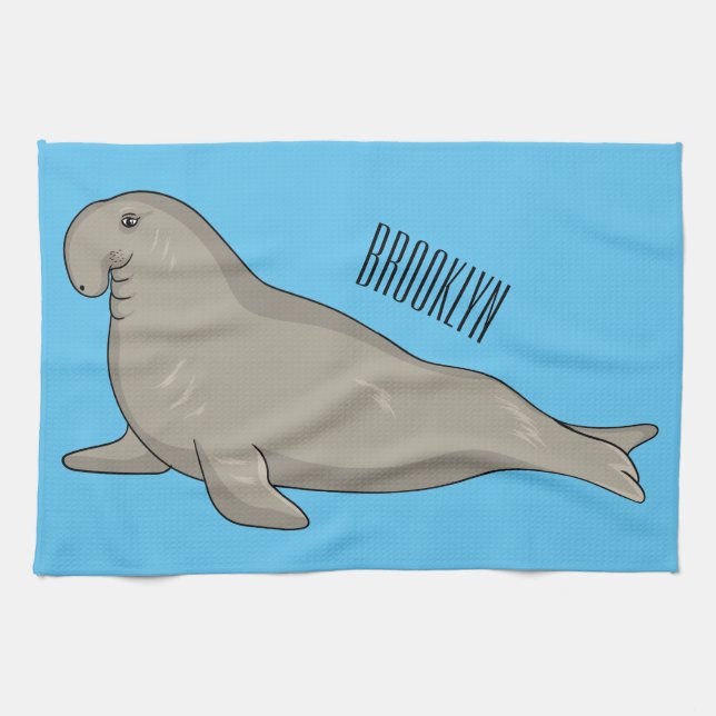 Elephant seal cartoon illustration kökshandduk (Horisontell)