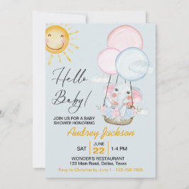 Elephant Shower för Rosa av ljus och blå Baby Inbjudningar