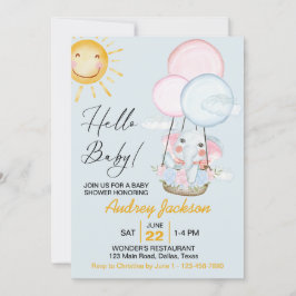 Elephant Shower för Rosa av ljus och blå Baby Inbjudningar