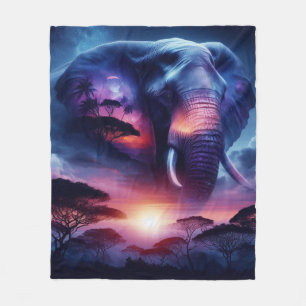 Elephant Silhouette i Sunset Fleecefilt