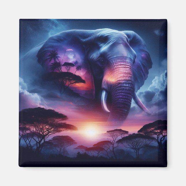 Elephant Silhouette i Sunset Magnet (Framsidan)
