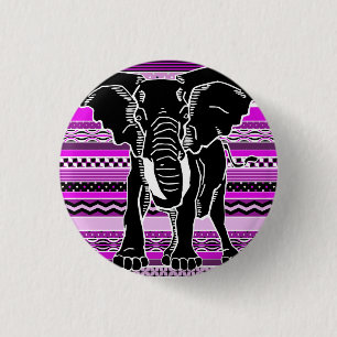 Elephant Silhouette på Lila Patterned Rand Knapp