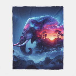 Elephant Silhouette sammanslagen med Vibrant Sunse Fleecefilt