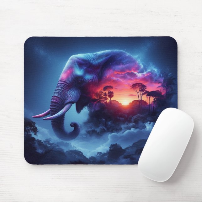 Elephant Silhouette sammanslagen med Vibrant Sunse Musmatta (Med mus)