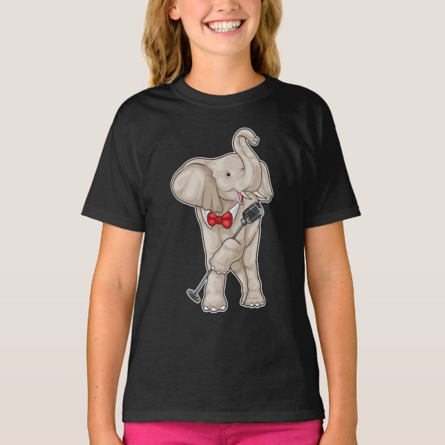 Elephant Singer Microphone Music T Shirt (Framsida)