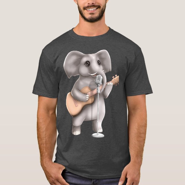 Elephant Singing Guitar Player Musician Cute T Shirt (Framsida)