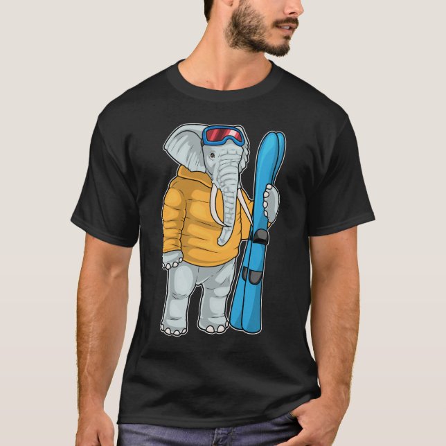 Elephant Skier Ski Winter sport T Shirt (Framsida)