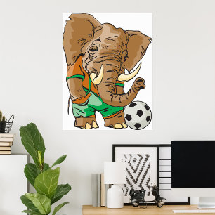 Elephant Soccer Funny Sports Animal Poster