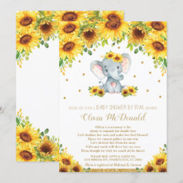 Elephant Solros Blommigt Baby Shower by Mail Girl Inbjudningar