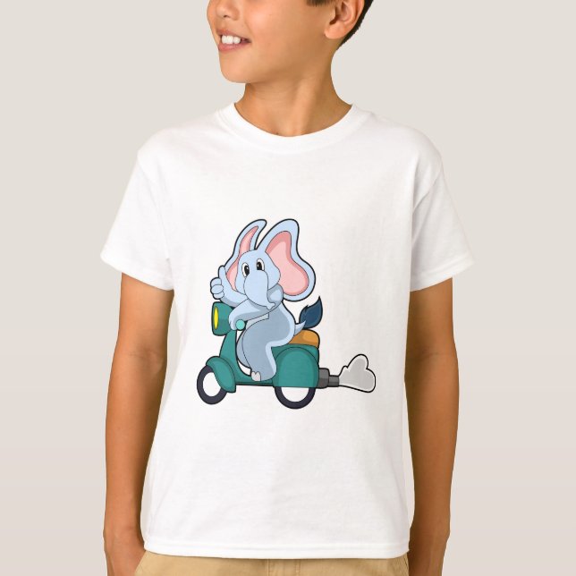 Elephant som Biker med Scooter T Shirt (Framsida)
