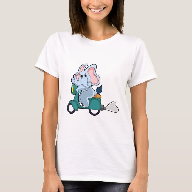 Elephant som Biker med Scooter T Shirt (Framsida)