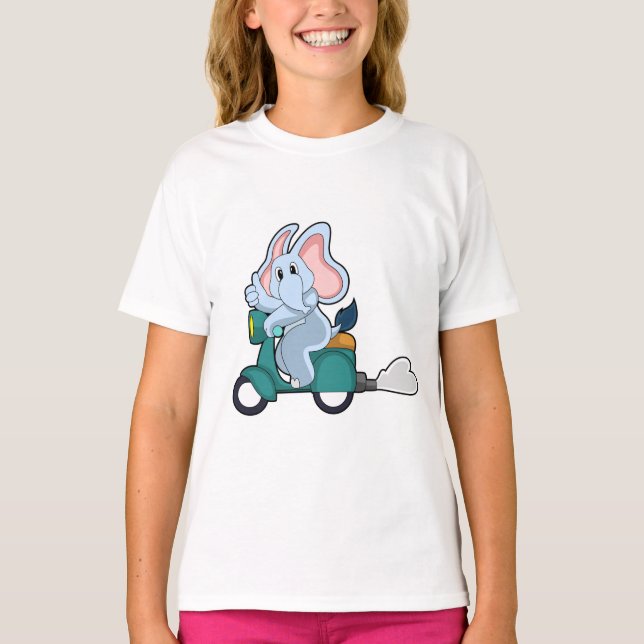 Elephant som Biker med Scooter T Shirt (Framsida)