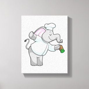 Elephant som Chef med Salt shaker Canvastryck