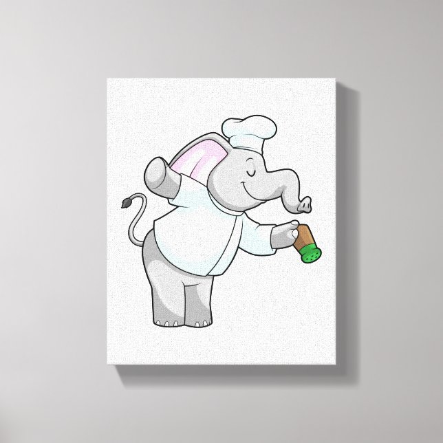 Elephant som Chef med Salt shaker Canvastryck (Framsida)