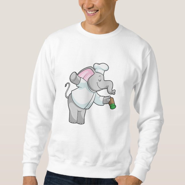 Elephant som Chef med Salt shaker Lång Ärmad Tröja (Framsida)