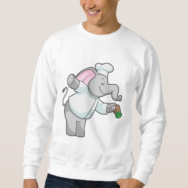 Elephant som Chef med Salt shaker Lång Ärmad Tröja (Framsida)