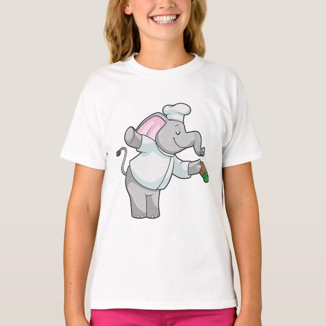 Elephant som Chef med Salt shaker T Shirt (Framsida)