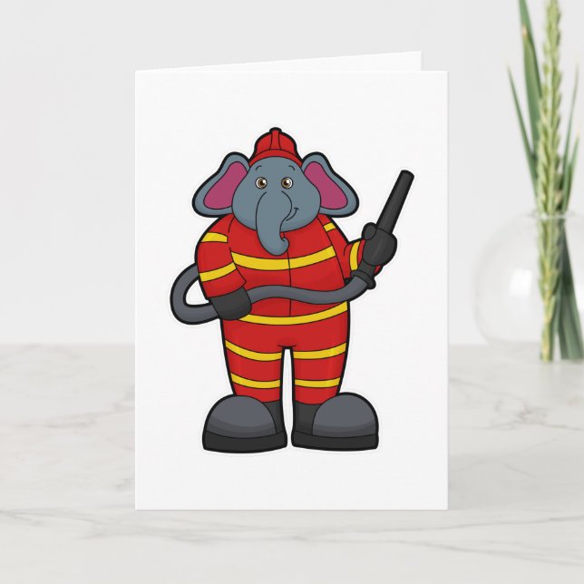 Elephant som Firefighter med Hose Kort (Framsida)