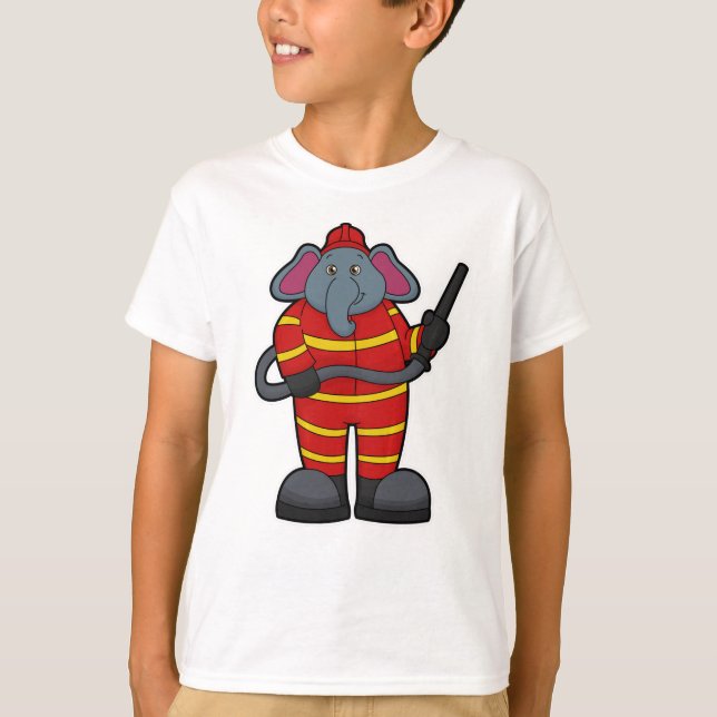 Elephant som Firefighter med Hose T Shirt (Framsida)