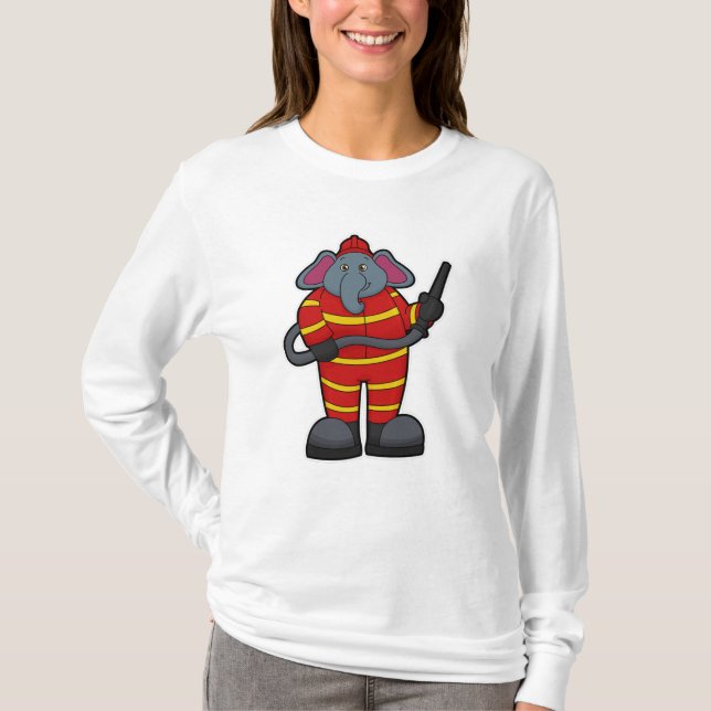 Elephant som Firefighter med Hose T Shirt (Framsida)