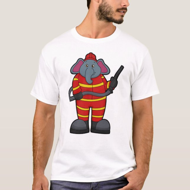 Elephant som Firefighter med Hose T Shirt (Framsida)