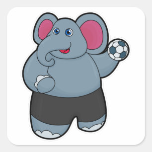 Elephant som handbollsspelare med Handball boll Fyrkantigt Klistermärke