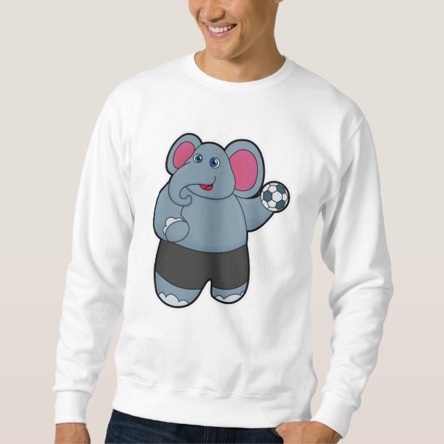 Elephant som handbollsspelare med Handball boll Lång Ärmad Tröja (Framsida)