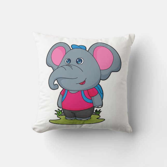 Elephant som Hiker med ryggsäck Kudde (Framsida)