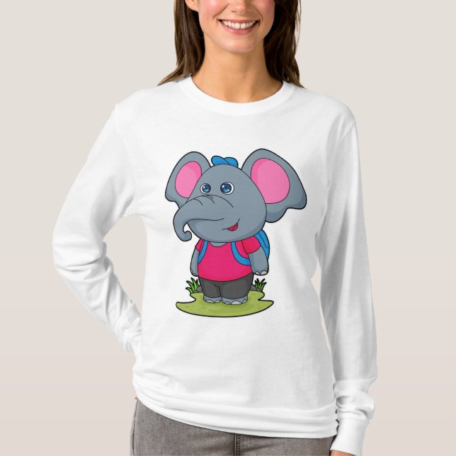 Elephant som Hiker med ryggsäck T Shirt (Framsida)