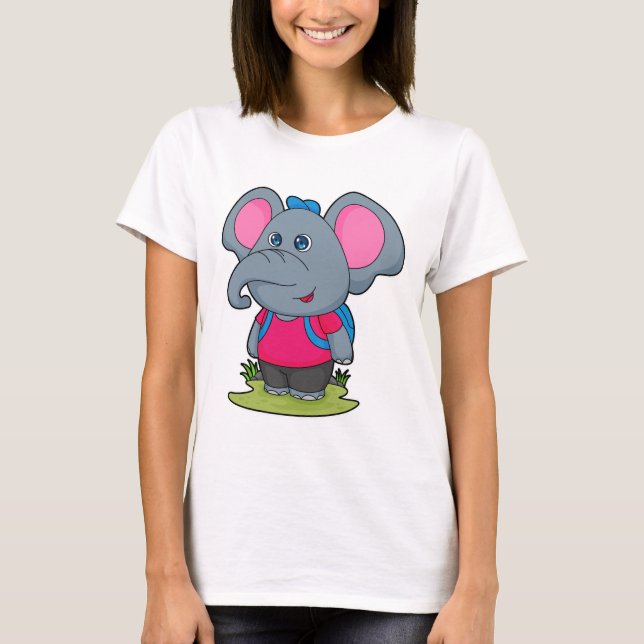 Elephant som Hiker med ryggsäck T Shirt (Framsida)