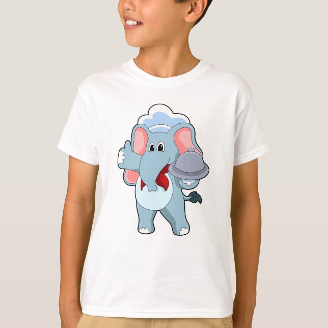 Elephant som Servitör med Platter T Shirt (Framsida)
