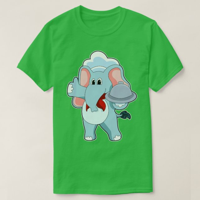 Elephant som Servitör med Platter T Shirt (Design framsida)