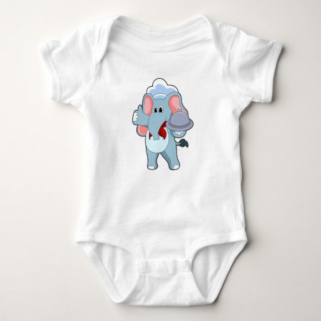 Elephant som Servitör med Platter T Shirt (Framsida)