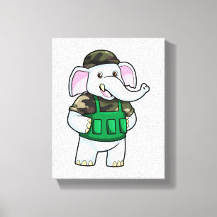 Elephant som soldat med Uniform & Helmet Canvastryck