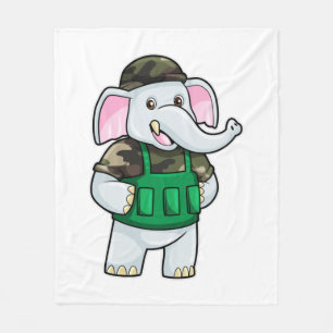 Elephant som soldat med Uniform & Helmet Fleecefilt