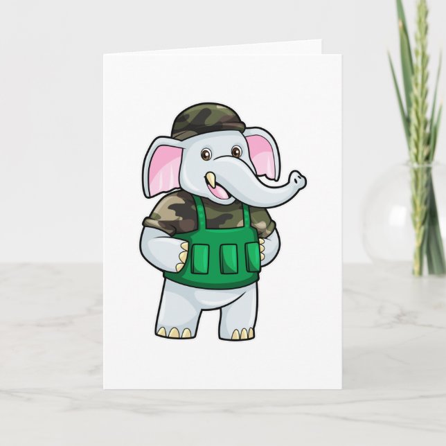 Elephant som soldat med Uniform & Helmet Kort (Framsida)