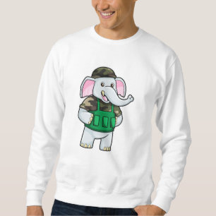 Elephant som soldat med Uniform & Helmet Lång Ärmad Tröja