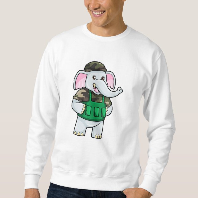 Elephant som soldat med Uniform & Helmet Lång Ärmad Tröja (Framsida)