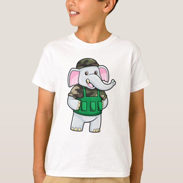Elephant som soldat med Uniform & Helmet T Shirt (Framsida)