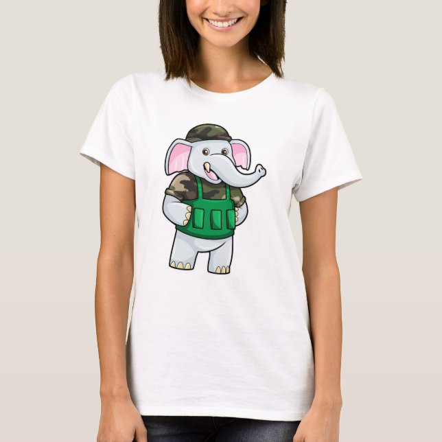 Elephant som soldat med Uniform & Helmet T Shirt (Framsida)