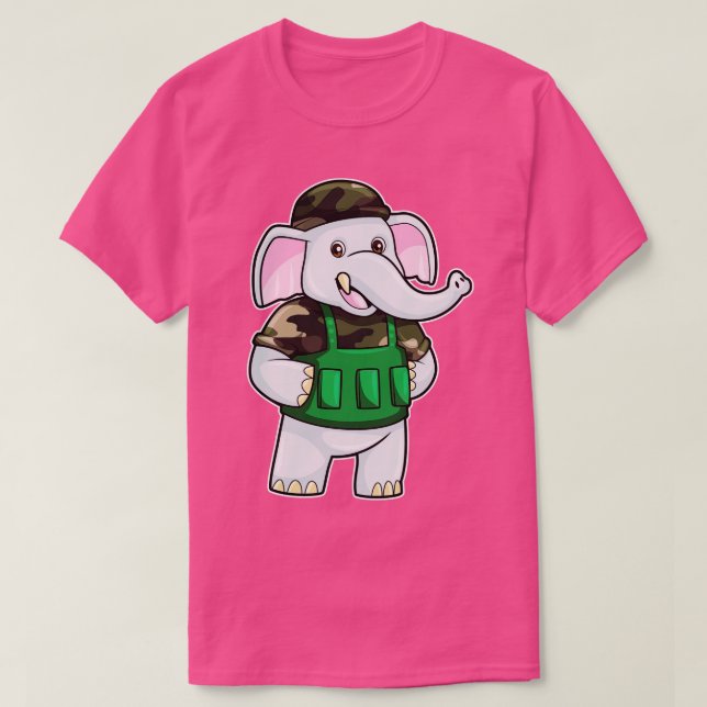 Elephant som soldat med Uniform Helmet T Shirt (Design framsida)