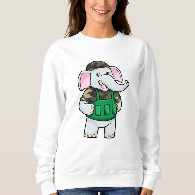 Elephant som soldat med Uniform & Helmet T Shirt (Framsida)